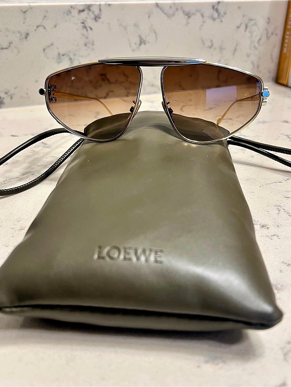 Loewe Spoiler Anagram Aviator Sunglasses Gold Brown LW40116U